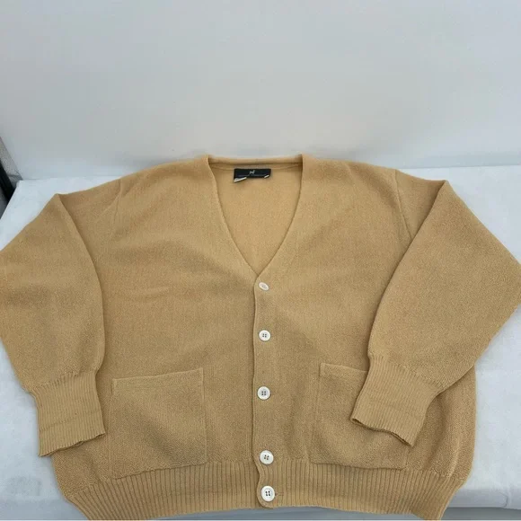 Peruvian connection Men's XL Cardigan 100% Alpaca Buttons Front Yellow - Main Image